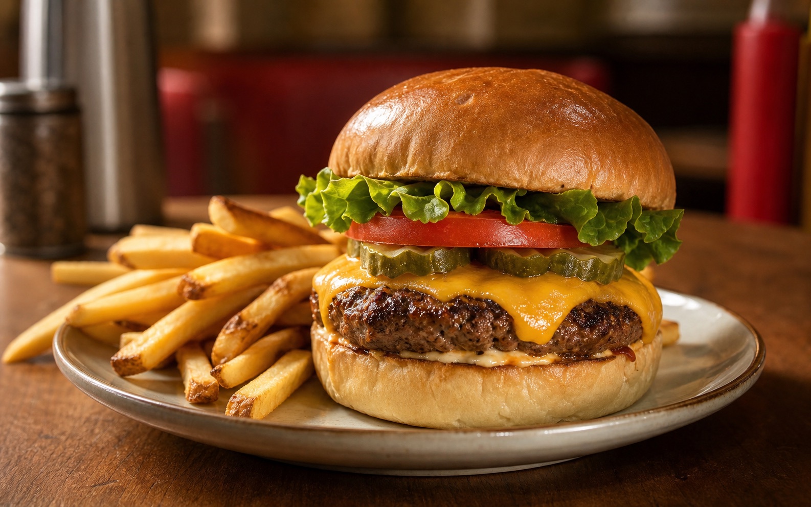 Comparison showing an overhead burger shot versus an angled burger shot that better shows height and layers. overlay