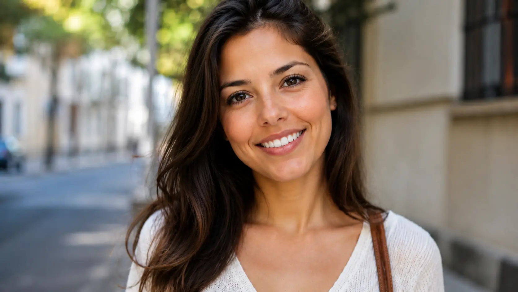 Before-and-after comparison of a soft outdoor portrait sharpened for clearer eyes, hair, and facial detail. overlay
