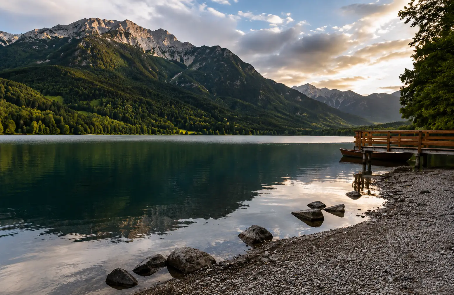 Before-and-after comparison of repeated watermark text removed from a mountain lake image. overlay