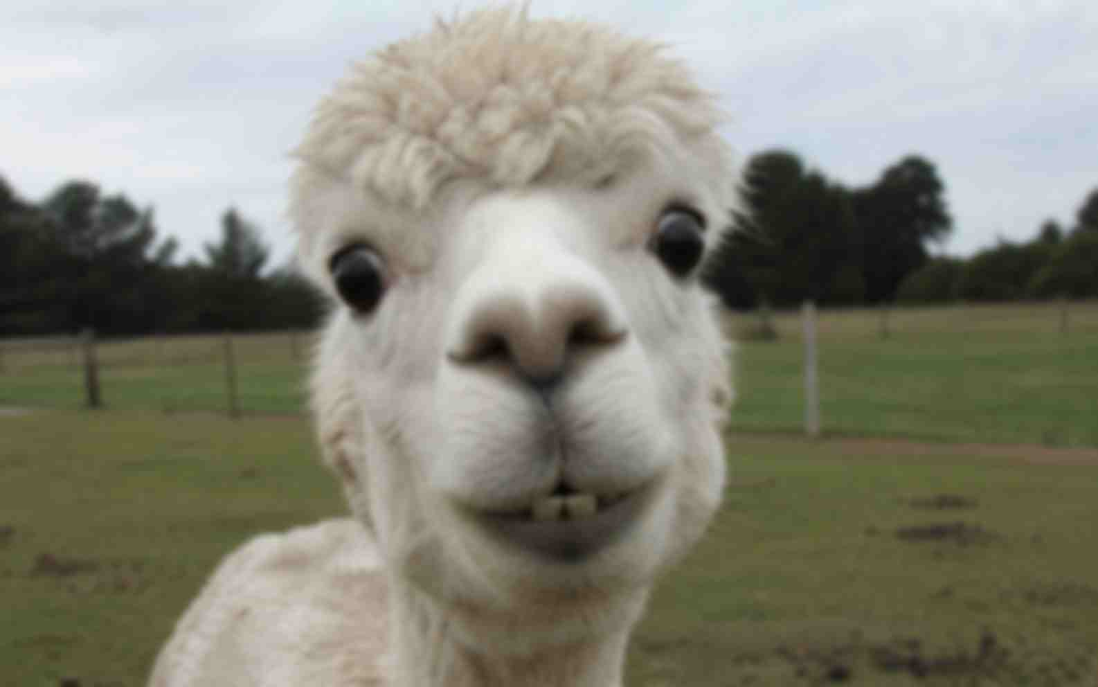A sharp close-up of a wide-eyed alpaca compared with a blurry compressed version. result