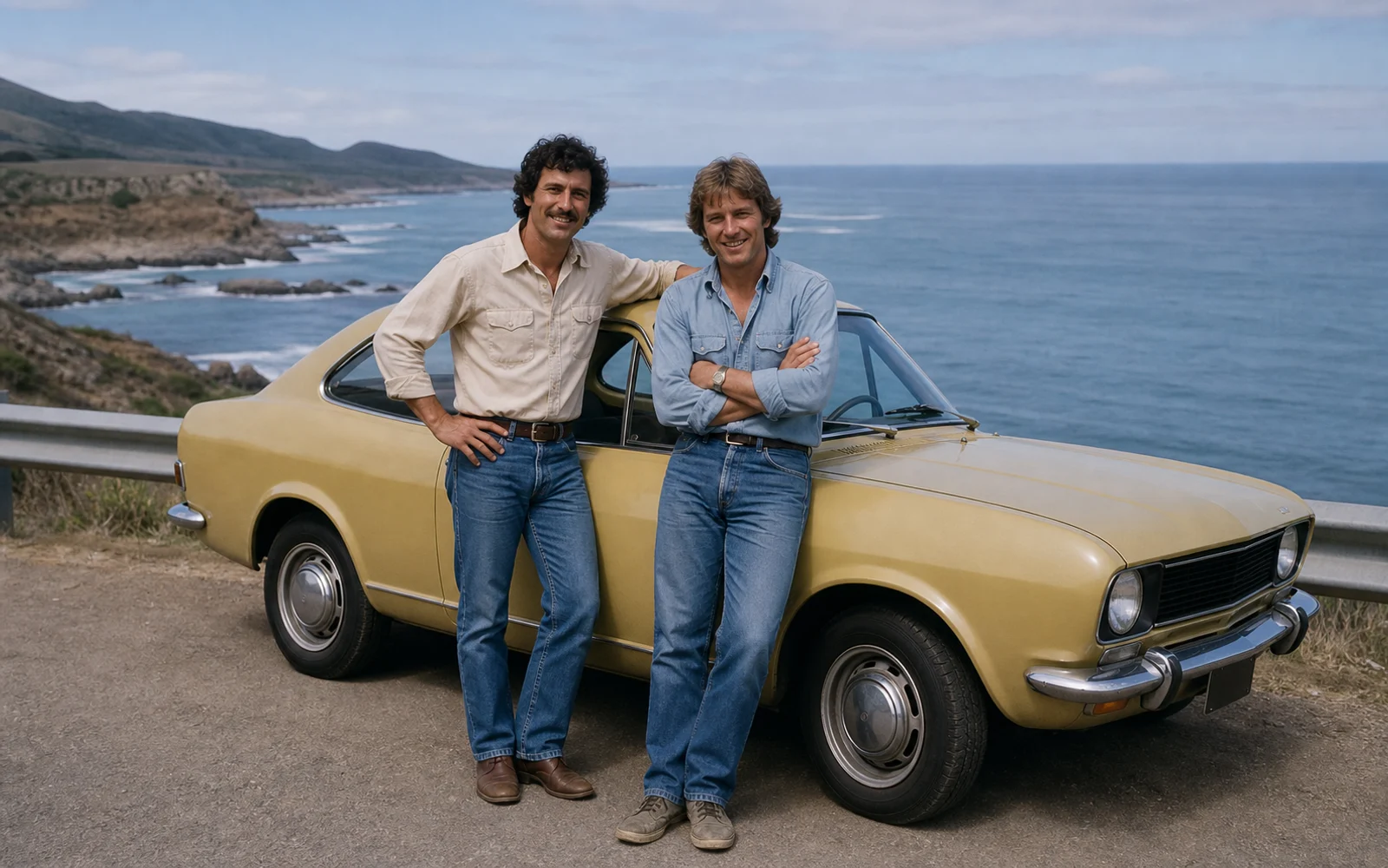 Before-and-after comparison of a faded 1970s seaside travel photo with more balanced color and contrast. result