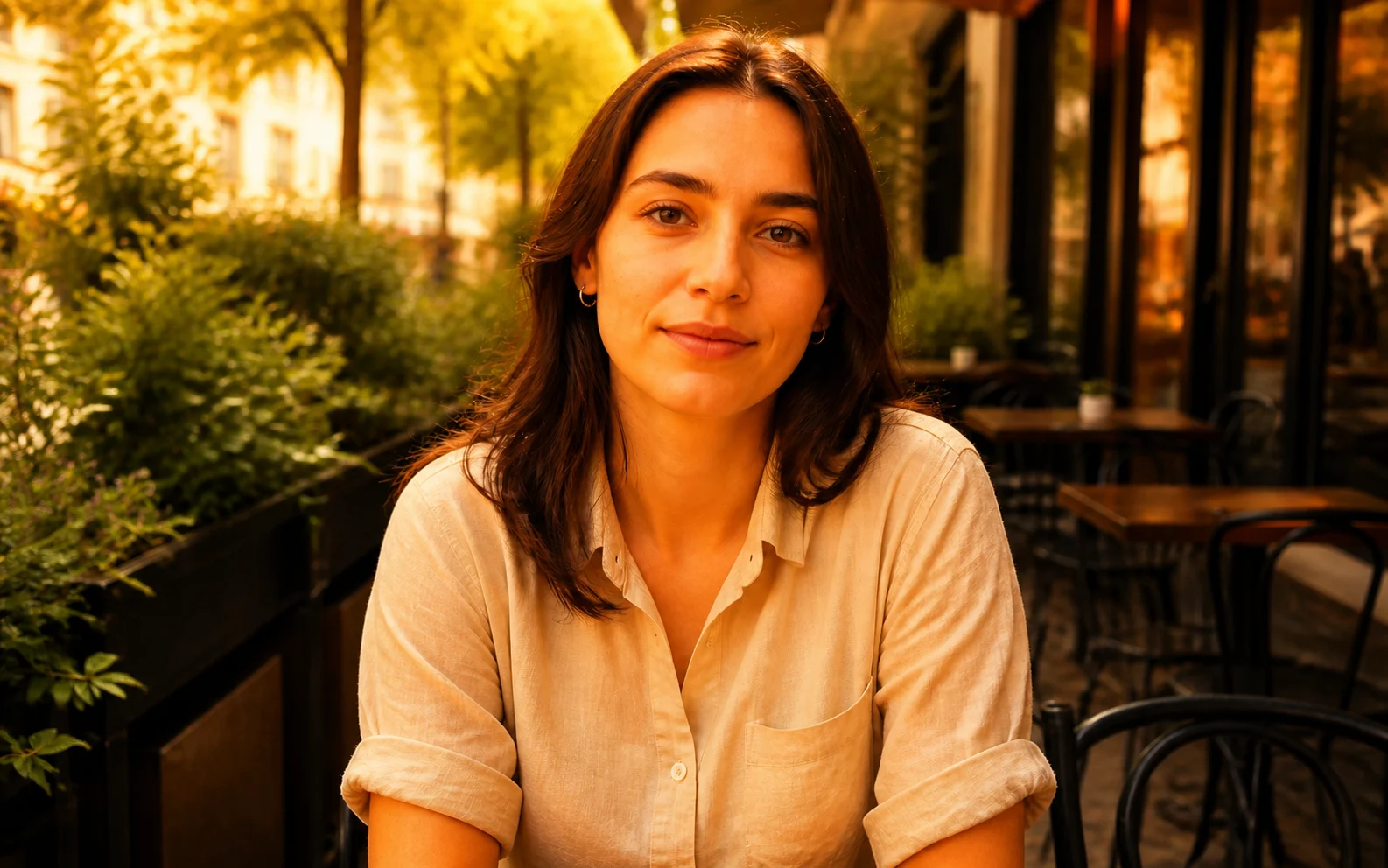 Before-and-after comparison of a warm orange portrait filter reduced to restore natural skin tones.