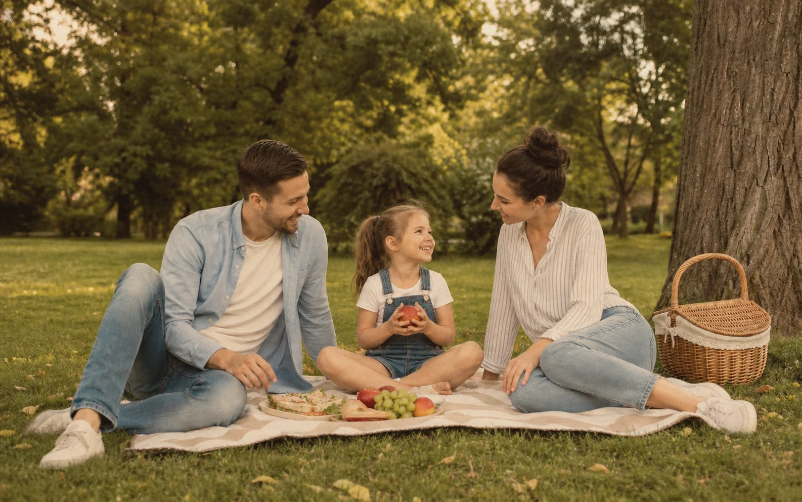 Before-and-after comparison of a vintage filter removed from a family picnic photo.