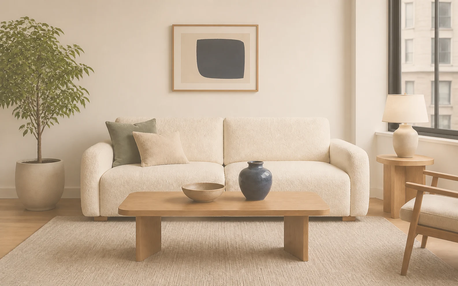 Before-and-after comparison of a faded matte filter removed from a modern living room photo.
