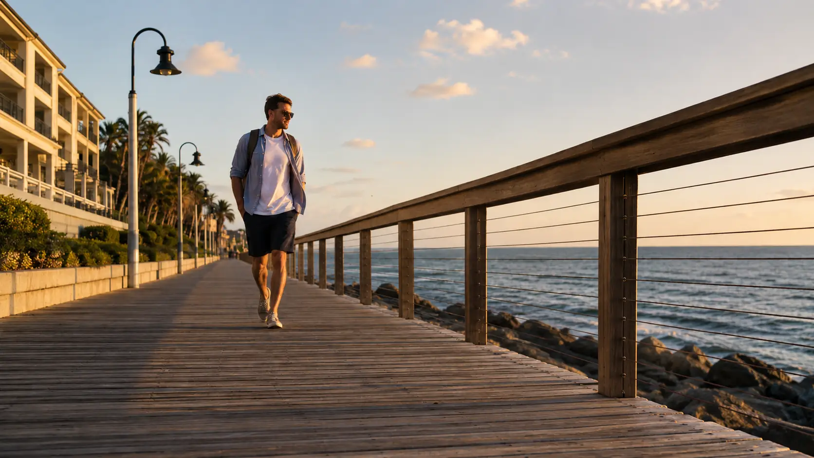 Before-and-after slider showing a red cooler removed from a boardwalk scene. overlay