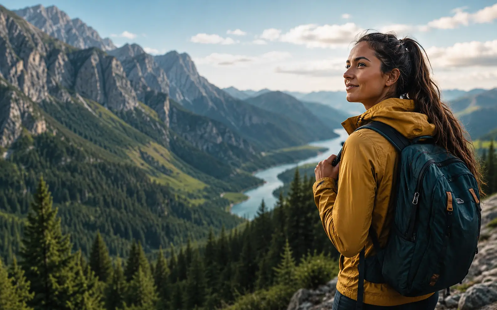 Before-and-after comparison of promotional text removed from a mountain travel graphic. overlay